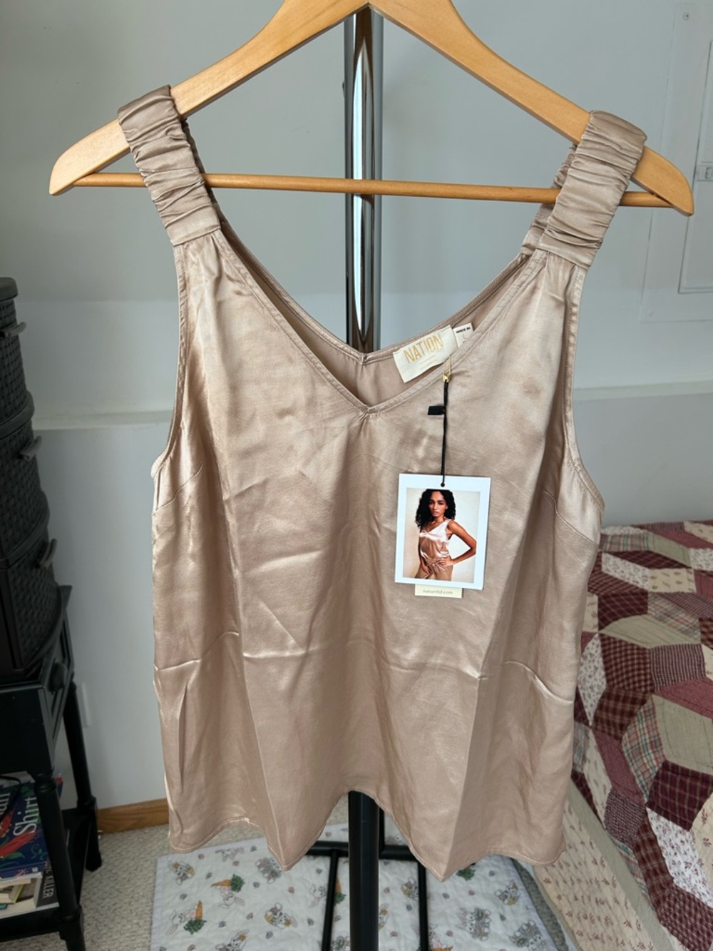 Nation LTD Satin Tank Top Tan NWT Large